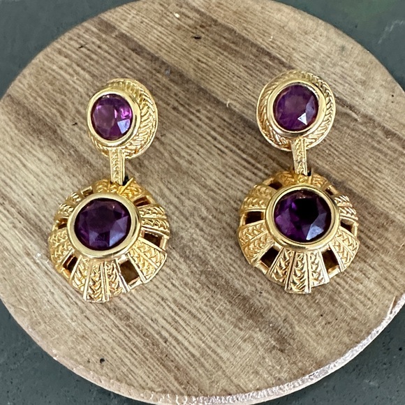 Elegant Gold Tone and Purple Earrings - Picture 1 of 3